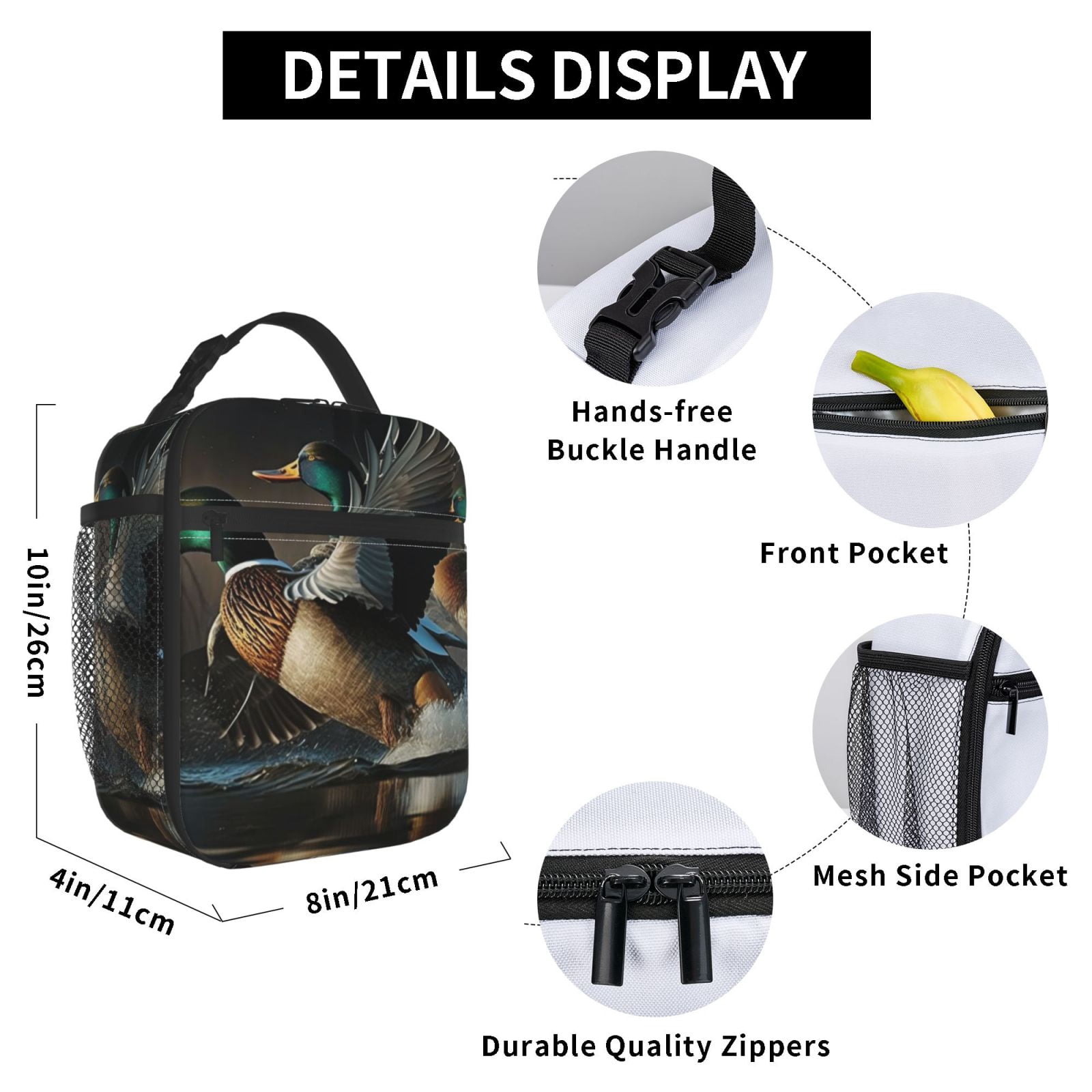 Mallards Duck Cool Hunting Lunch Box Bag Insulated Lunchbox Reusable Tote Thermal Cooler Portable for Women Men