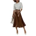 thumbnail image 5 of Women's Midi Skirts Silky Satin Flowy High Waist A Line Skirts Elegant Formal Work Business Flared Skirts, M, 5 of 5
