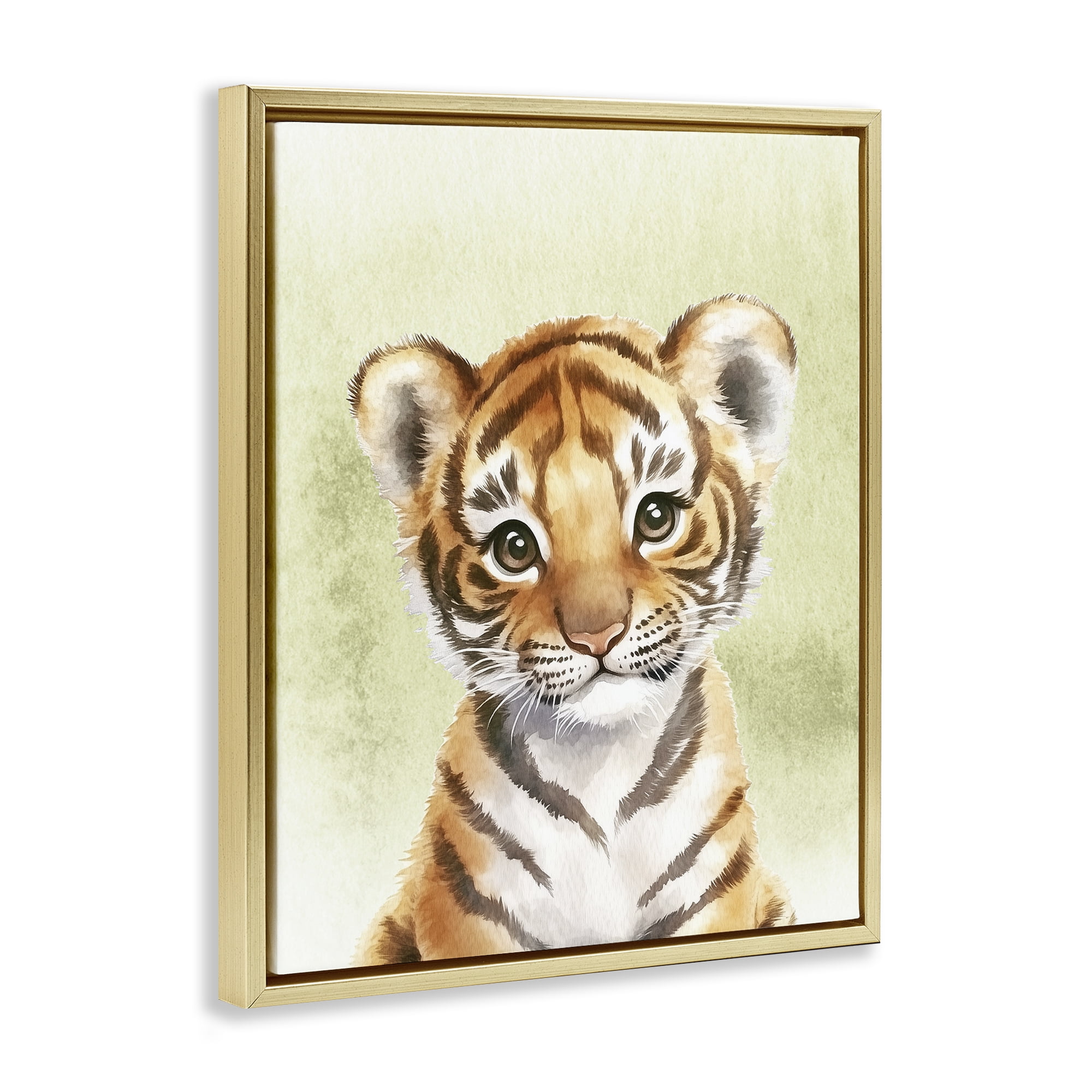 Stupell Industries Jungle Friends Baby Tiger Gold Framed Floater Canvas Wall Art, design by Christine Simpson Art