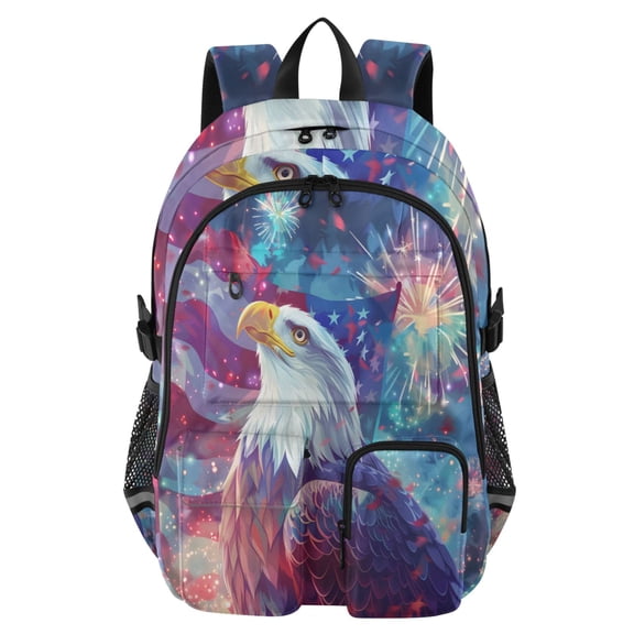 DIXRUYEE Seahawk American Flag Fireworks Backpack for School 14Laptop Compatible with Reflective Safety Strips