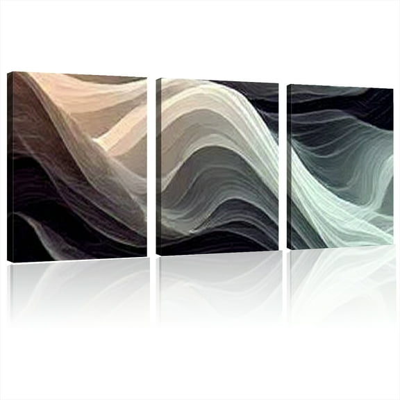 2D Flat Large Modern Abstract Canvas Wall Art  Thick Geometric Design in Black, White & Gray, Minimalist Office & Home Decor for Living Room, Bedroom, or Dining Area, Wall Decor 12x16inchx3pcs
