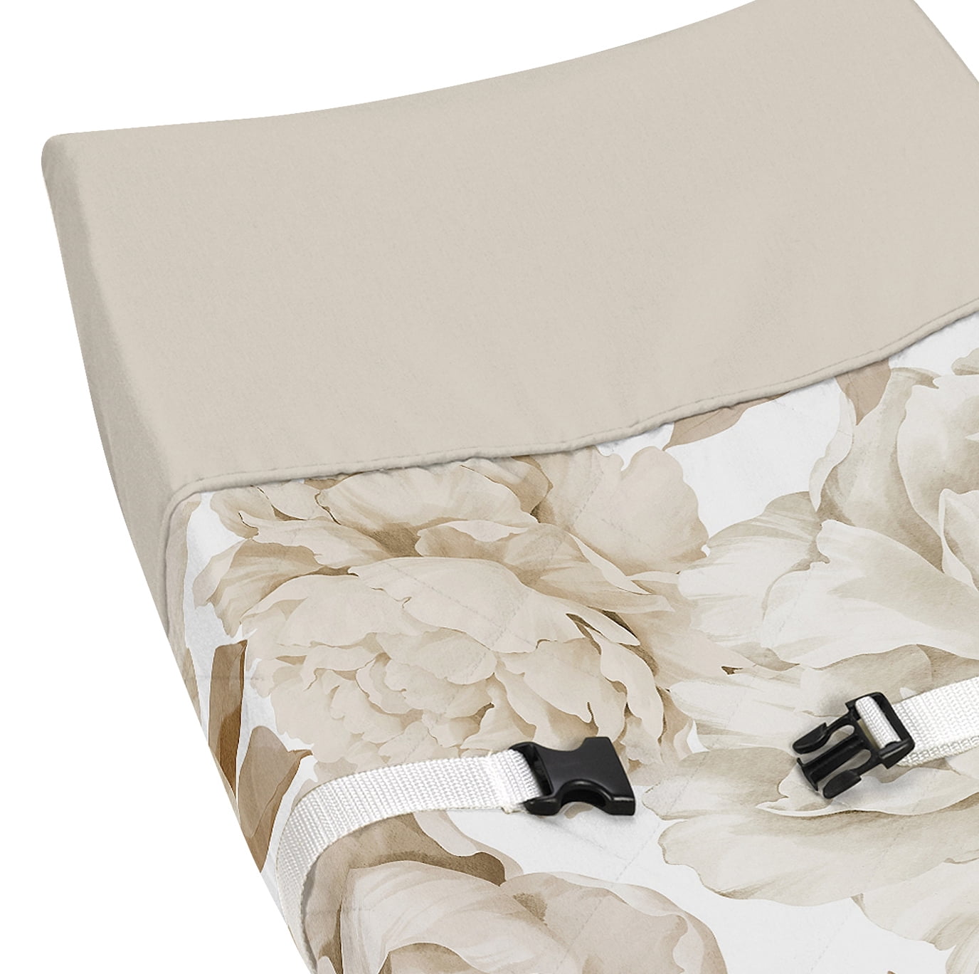 Sweet Jojo Designs Peony Floral Garden Taupe and Ivory Girl Changing Pad Cover
