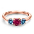 thumbnail image 3 of Gem Stone King 18K Rose Gold Plated Silver Red Created Ruby and Persian Blue Moissanite Engagement Ring for Women | 1.06 Cttw | Round 5MM | Gemstone July Birthstone | Size 8, 3 of 6