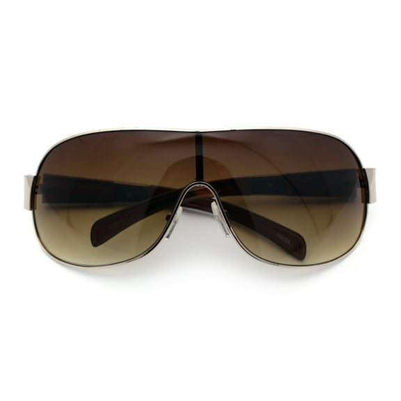 Luxury Oversized Shield Racer Aviator Metal Rim Sunglasses
