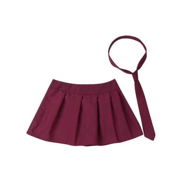 Miaeowve Women School Uniform Cosplay Set Zipper Plaid Pleated Mini Skirt with Tie Halloween Party Dress up Wine Red 3XL