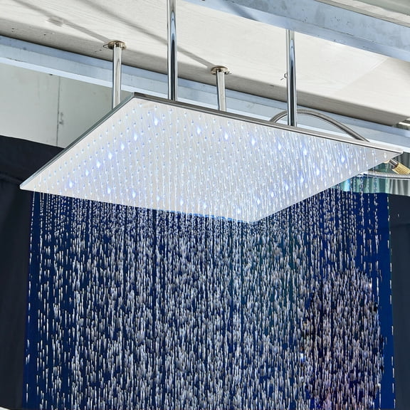24 Inch Chrome LED Shower Head Ceiling Mount Solid Brass Rainfall Large Sprayer