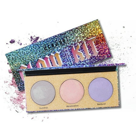 Highlighter Makeup Palette, 3 Holographic Duo-chrome Highlighting Powder Glow Kit,Shimmer Illuminating Bronzers