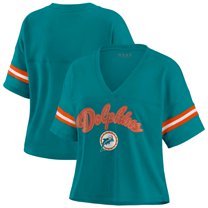 Women's WEAR by Erin Andrews Aqua Miami Dolphins Plus Size Color Block Boxy V-Neck T-Shirt