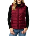 thumbnail image 2 of Guieoi Plus Size Winter Jacket for Women Striped Checkered Hooded Vest with Zipper Lining and Pockets Coats Wine XXXL, 2 of 7