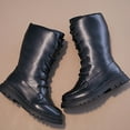 thumbnail image 5 of XIMIN Kid Girls Leather Boots Knee High Zip Up Lace Up Outdoor Riding Booties Mid Calf Boots Fashion Waterproof Side Zipper Punk Goth Boot Fashion Winter Long Boot, 5 of 5