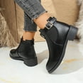 thumbnail image 4 of Chelsea Boots Women Stretch Slip on Round Toe Low Heel Ankle Booties Buckle Ankle Strap Fall Winter Casual Dress Boots, 4 of 7
