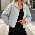 thumbnail image 6 of thefmos Women's Stand Collar Zip Up Long Sleeve Jacket with Pocket Drawstring Solid Color Casual Outerwear Trendy Spring Fall Outfit, Gray M, 6 of 9