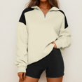 thumbnail image 2 of Lenpel Women's Oversized Sweatshirts Quarter Zip up Long Sleeve Color Block Pullover Tops Fashion Fall Outfits, 2 of 7