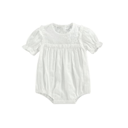 

Infant Baby Girls Lace Rompers Summer Short Puff Sleeve Ruffle Jumpsuits One Piece Hollow Out Bodysuit Clothes