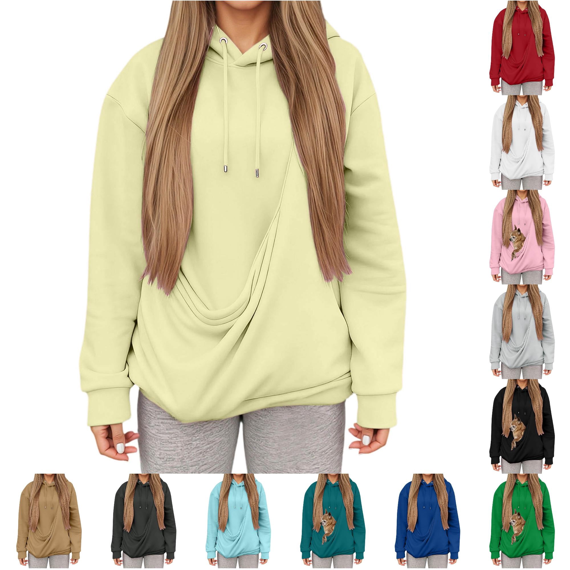 RUTAYY Women s Hoodies Long Sleeve Solid Color Fall Winter with Drawstring Pet Pocket Pouch Cat Comfort Hooded Sweatshirt