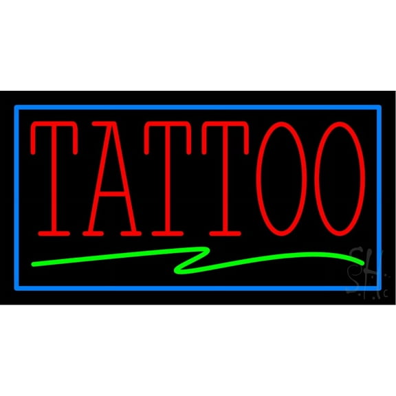 Tattoo LED Neon Sign 13" Tall x 24" Wide - inches Black Square Cut Acrylic Backing, with Dimmer - Premium built indoor Sign for Storefront, Store interior, Workshop, Studio.