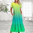 thumbnail image 1 of LOVZFMLL Robe d'Été Décontractée pour Femme à Manches Courtes et Col Ras du Cou, Robe Longue Fluide à Étages pour la Plage avec Poches, Robe à Imprimé Dégradé Multicolore P, 1 of 7