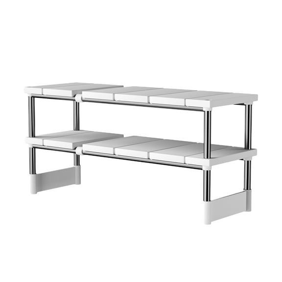 Miogawg Under Sink Organizer, 2 Tier Expandable Heavy Duty Metal Shelf, With 5 Removable Panels And Storage Basket, For Under Kitchen Bathroom Sink Organizers And Storage (White)