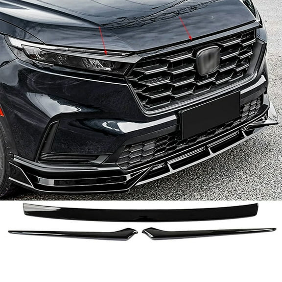 NINTE Front Engine Hood Center Grille Trim Overlay for 2023-2024 Honda CR-V CRV ABS 3 Pieces Gloss Black