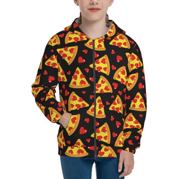 Naloa Cartoon Pizza Teenage Zipper Hoodie, Long Sleeve Zip Up Hoodies Casual Jackets Tops for 7-12 Years-Small