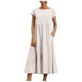 thumbnail image 1 of Vestido informal de lino sin mangas para mujer con bolsillos - Vestido midi de verano holgado con cuello redondo, 1 of 6