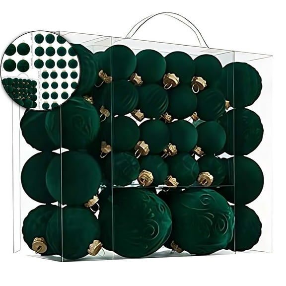 VQPeo Velvet Christmas Balls, 46 Pcs Flocked Tree Ornaments, Plastic Xmas Decorations for Holiday Decorating