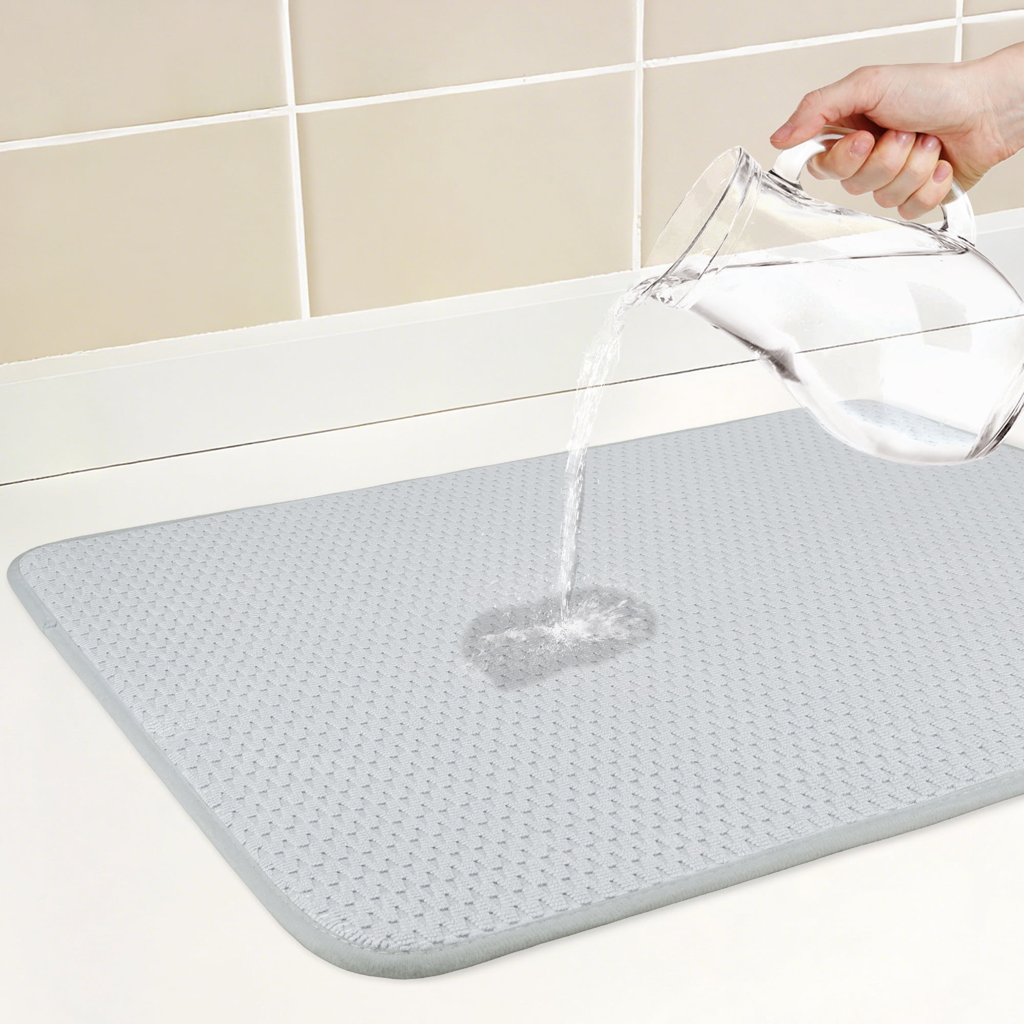 Unique Bargains Microfiber Kitchen Drying Mat with Lanyard Gray 23.6*17.7 inch