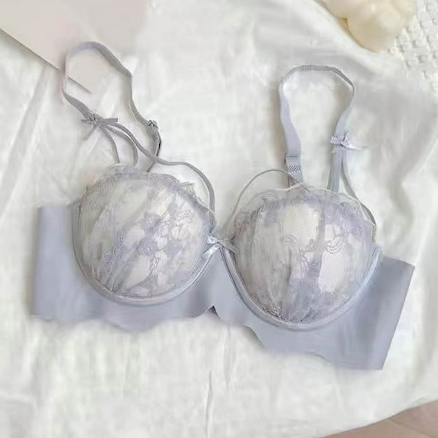 LOVZFMLL Bras for Women Woman's Embroidery Thin Style Ventilate Back Buckle Bra Without Steel Rim Blue 34/75AB