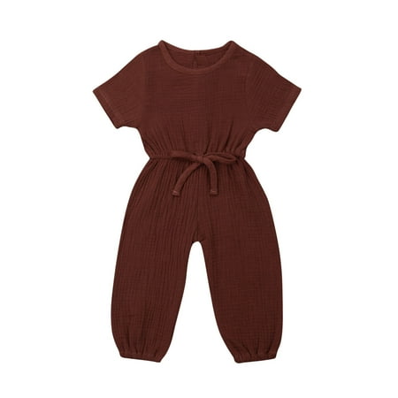 

Multitrust Infant Baby Romper Solid Color Short Sleeve Elastic Waist Jumpsuit