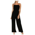 thumbnail image 2 of Yotami Womens Jumpsuits Dressy Summer Wide Leg Cotton Linen Rompers with Belt Loose Fit Solid Color Sleeveless Suspender Jumpsuits, Black, XL, 2 of 5