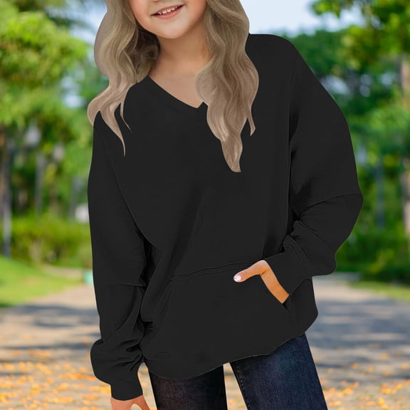 SELONE Girls Oversized Sweatshirts Long Sleeve Layering Top Fleece Solid Hooded Layering Top Fall Winter Streetwear