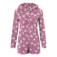 thumbnail image 3 of Women Warm Hooded Romper Dog Paw Shorts Long Sleeve Jumpsuits Cute Sleepshirt Zip Up Loungewear Fuzzy Shaggy Pajama Winter Trendy Onesies Comfy Nightshirt Pocket Rompers, 3 of 5