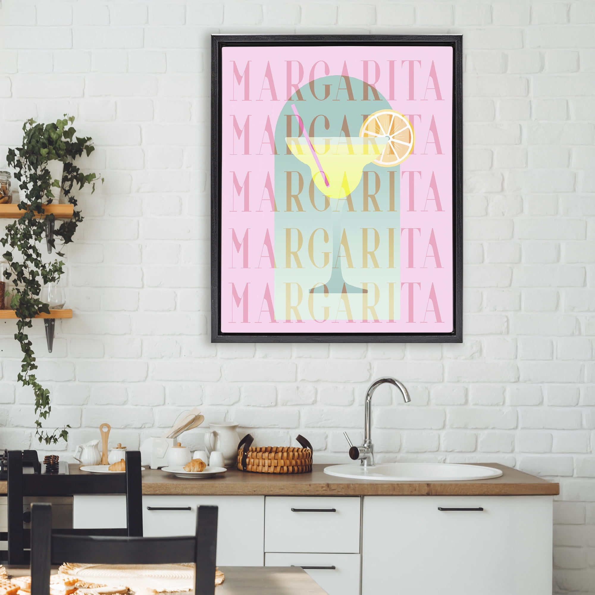 Retro Pastel Margarita Black Framed Floater Canvas Wall Art, design by Lil' Rue