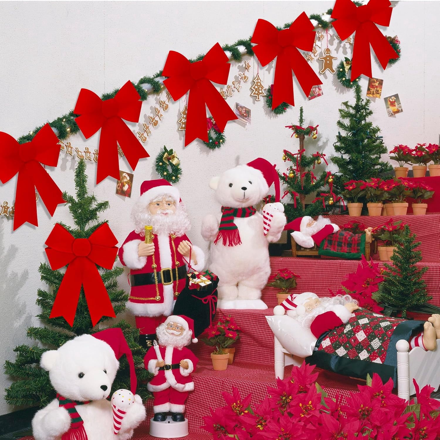 12 PCS Christmas Bows, 9 x 12 Inches Red Bows Christmas Decorations, Velvet PVC Christmas Bows for Wreaths Hanging Christmas Tree Bow Outdoor Indoor Xmas Home Party Supplies for Fence Stairs Door