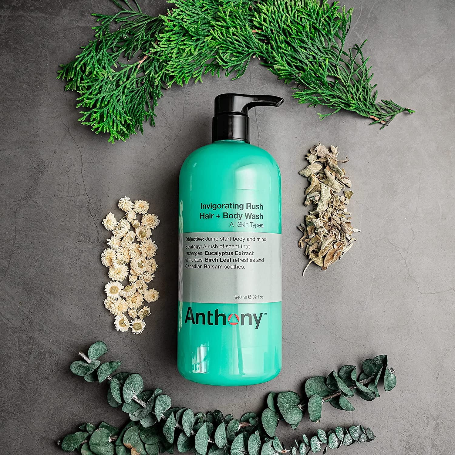 Anthony No Sweat Body Defense, Anti-Chafe Talc Free Cream To Powder Lotion, 16 Fl Oz and Anthony Invigorating Rush Hair and Body Wash, 32 Fl Oz