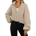 thumbnail image 3 of Womens Fleece Jackets Zip Up Oversized Sweatshirts Winter Clothes Long Sleeve Crop Fall Outfits Khaki L, 3 of 9