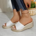 thumbnail image 5 of Women's Summer Plus Size Solid Color Open Toe Wedge Heel Slides Thick Sole Casual Platform Sandals Comfortable Outdoor Shoes for Daily & Beach Wear White 9(42), 5 of 9