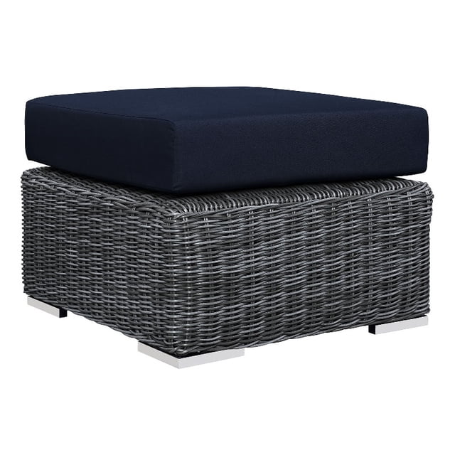 Modway Summon Pouf de Patio en Aluminium et Rotin, Toile/bleu Marine