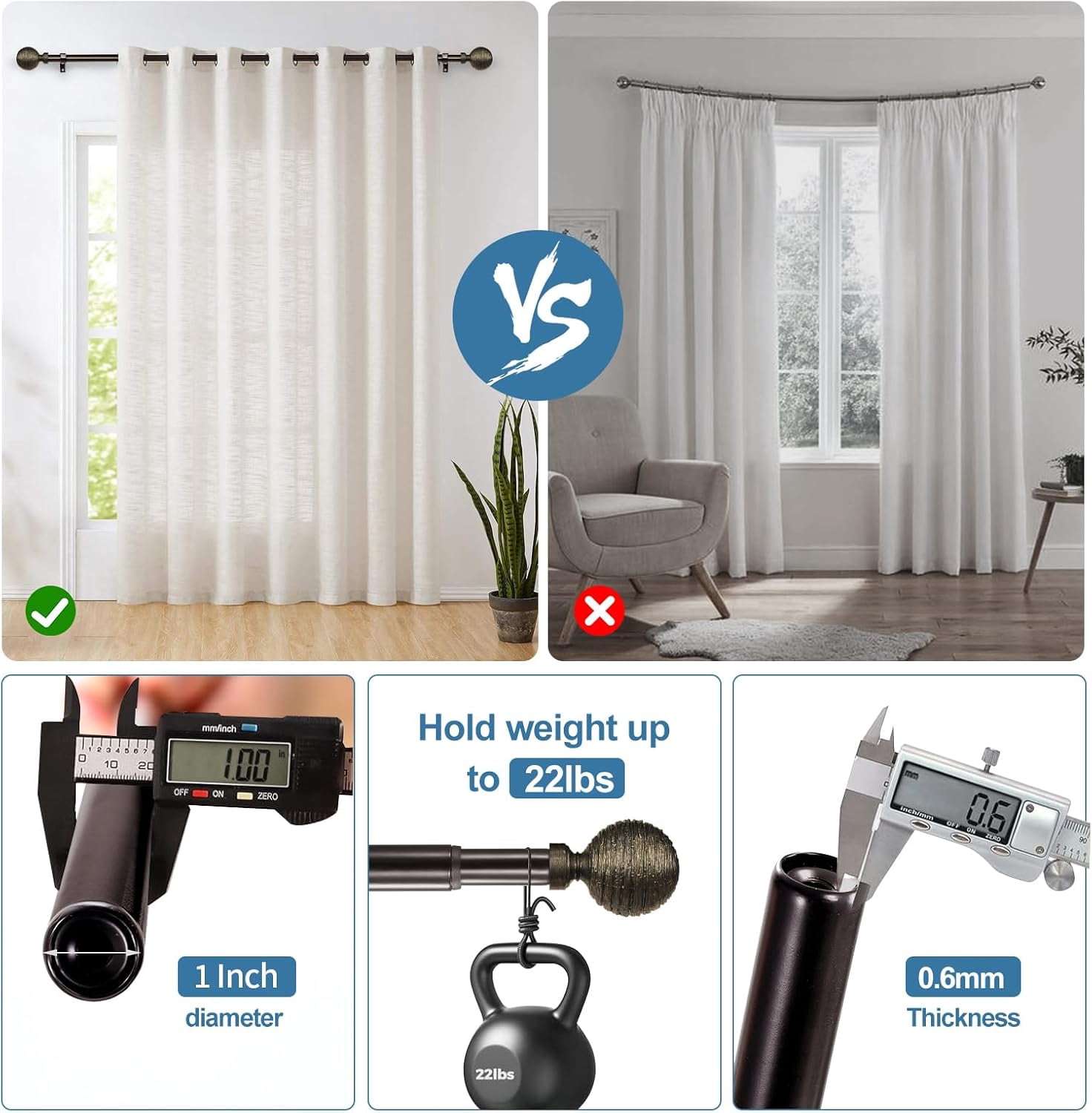 Urbanest Adjustable Single Curtain Rod Set Bronze With Gold Favo Finials – 1 - Inch Diameter, With Bronze Rod, 28–48 Inches