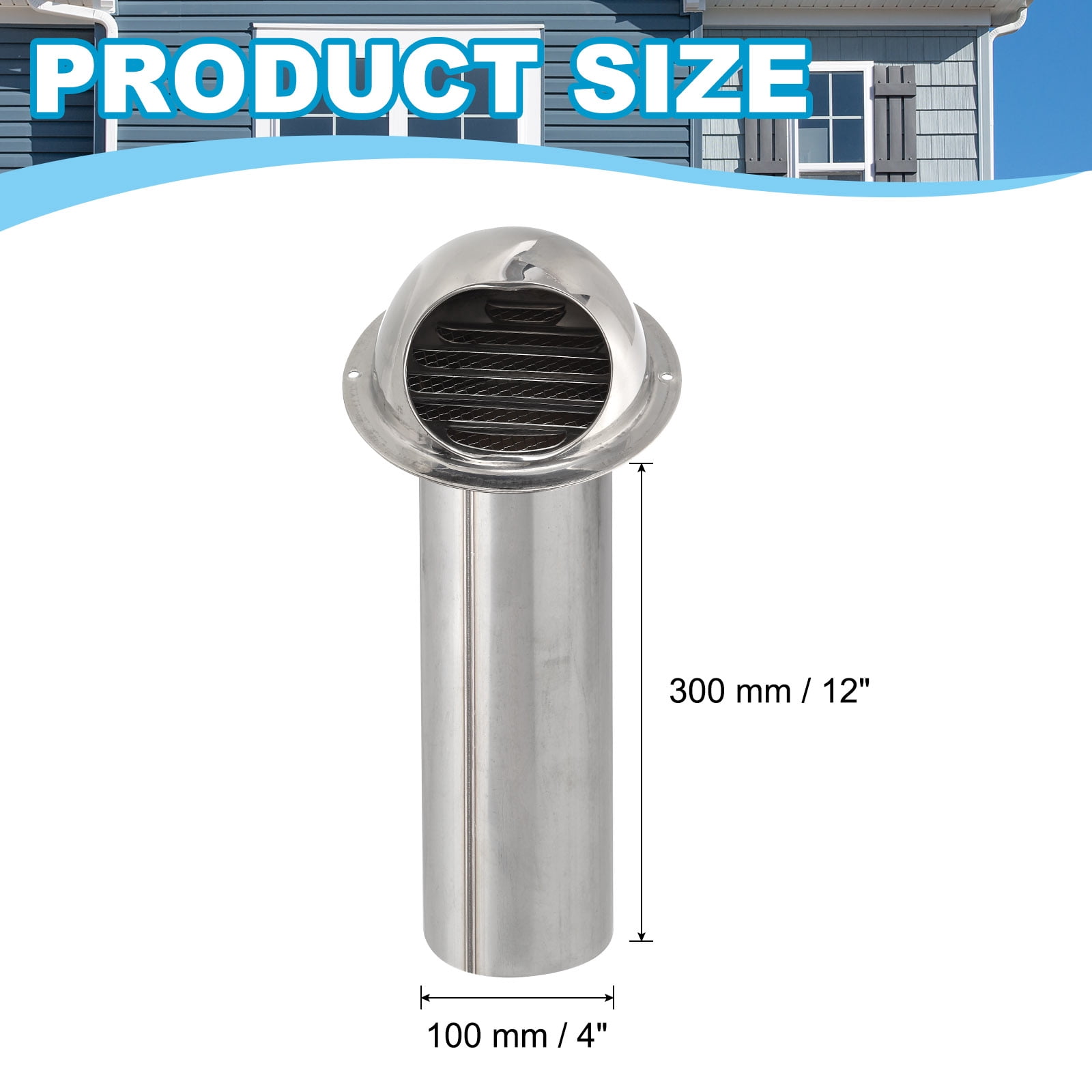 Uxcell 4 Inch Round Straight 12 Inch Long Stainless Steel Duct Exhaust Pipe