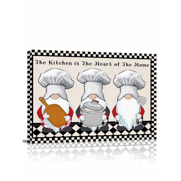 Beige Chef Gourmet Wall Art for Living Room,Canvas Picture Wall Decor for Bathroom Bedroom,Black White Plaid Kitchen Cook Painting Artwork for Office Kitchen Hallway Dining Room Home Decor 12"x16"