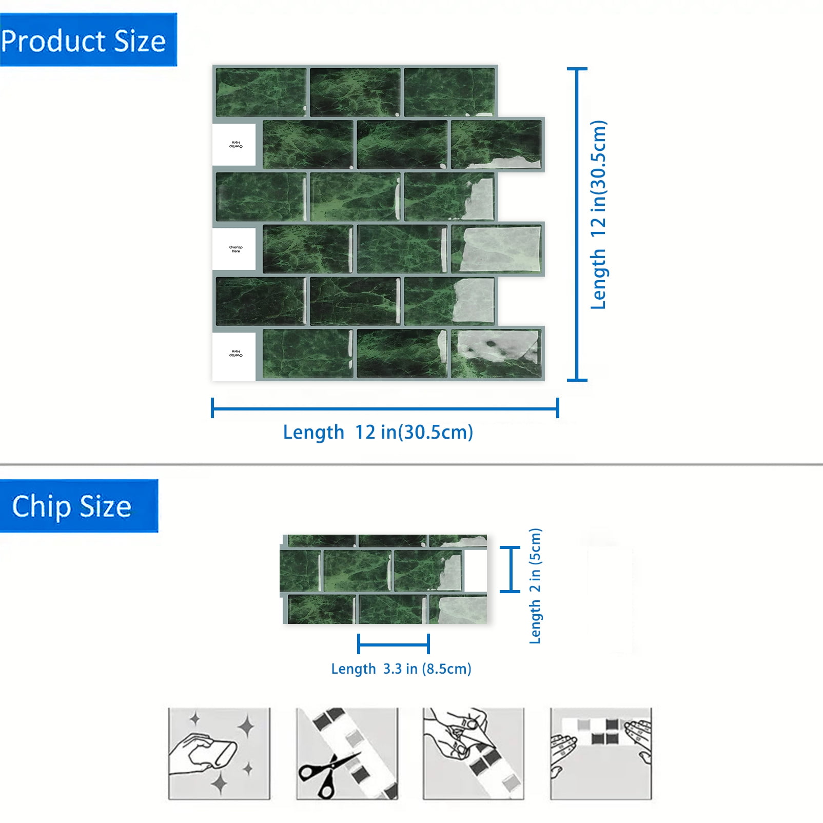 DEWOO Peel and Stick Backsplash - 10 Sheets of 12"×12" - 3D Adhesive Peel and Stick Tile Backsplash for Kitchen, Bathroom, Wall Tile, Green