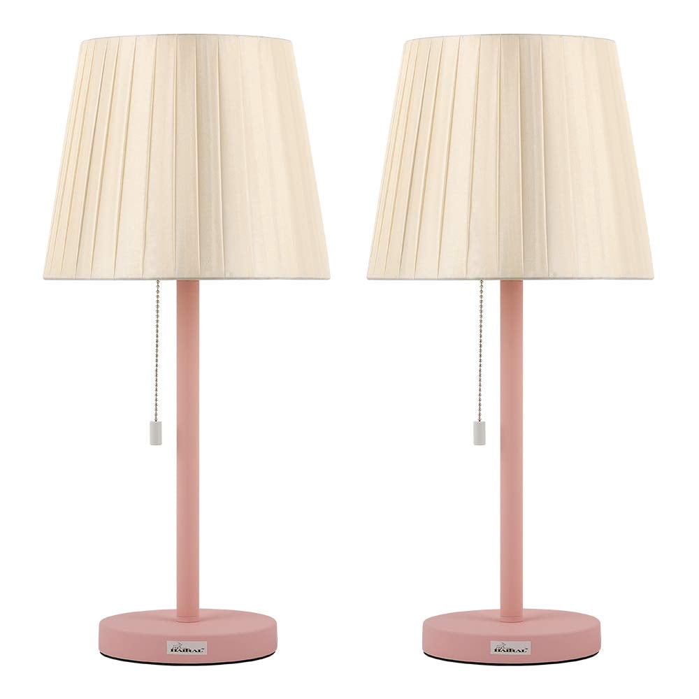 HAITRAL Two White Vintage Wooden Table Reading Lamp Pull Chain Switch