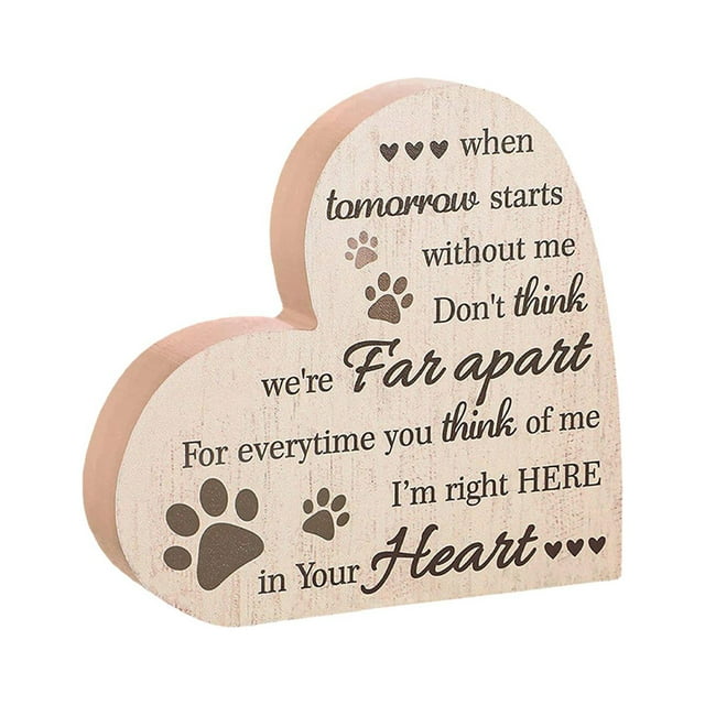 Placa conmemorativa en forma de corazón para mascotas de madera Patrón de huellas Pérdida de simpatía de mascotas Regalo Duelo Regalos conmemorativos Yuyangstore placa conmemorativa