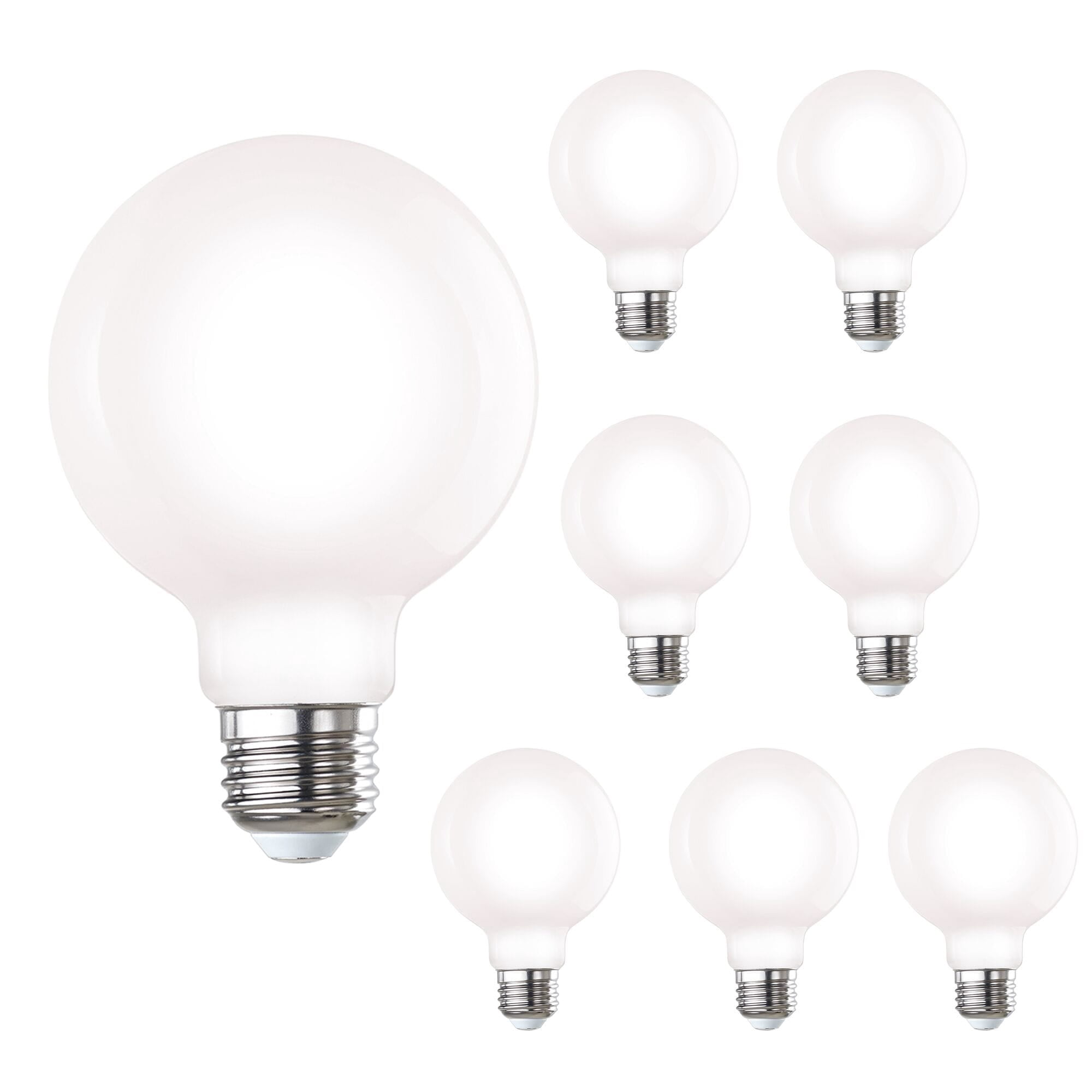 Bulbrite  Pack of (8) 7 Watt Dimmable Filament G25 Medium (E26) LED Bulb Milky 650 Lumens, 3000K, and 80 CRI