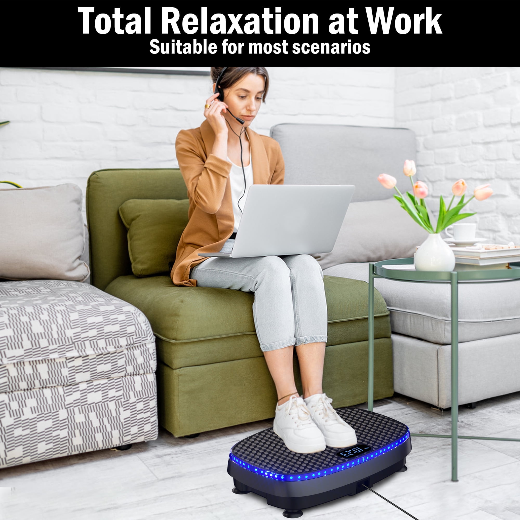 SLIMKEEPER Vibration Plate Exercise Machine for Home Fitness & Whole Body Workout, 350 Lbs Capacity, with 2 Loops, 5 Resistance Bands & Remote Control, Black mit LED Lights