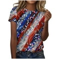 thumbnail image 2 of Honeeladyy USA Flag Tops for Women Fashion Summer Casual Printed Round Neck Short Sleeves Tshirt Blouse Gifts for Family(Red,2XL), 2 of 5