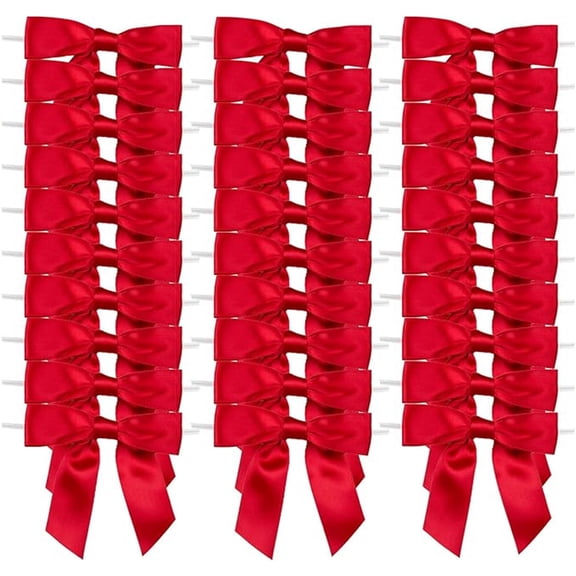 100 Pcs Bows for Treat Bag,Twist tie Bows,Satin Ribbon Tie Bows for Tying Up Packages,Wedding Favors Goodies Bagging Party Decorations,Bows for Valentine's Day Christmas Party (Red)
