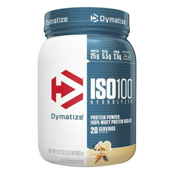 Dymatize ISO100 Hydrolyzed Protein Powder, 100% Whey Isolate Protein, 25g of Protein, 5.5g BCAAs, Gluten Free, Fast Absorbing, Easy Digesting, Gourmet Vanilla, 20 Servings
