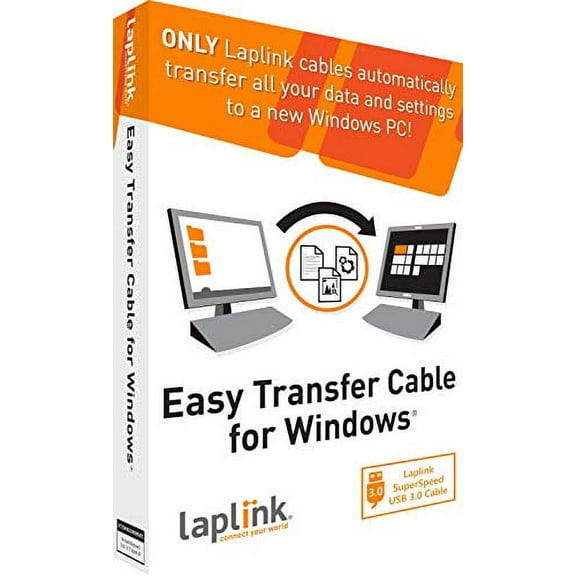 Laplink Software, Inc. Laplink Easy Transfer Cable | Includes PCmover Migration Software and USB 3.0 Cable | Single Use License | Migrates Files and Settings
